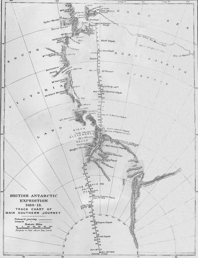 Mappa - Spedizione Antartica Britannica 1910-13. Carta del percorso del viaggio principale verso sud, 1913 da Unbekannt