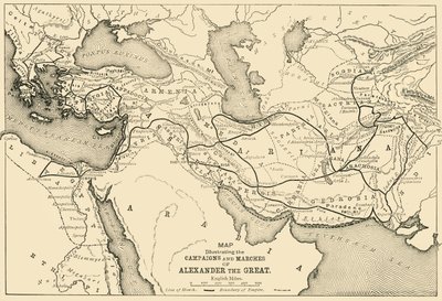 Mappa che illustra le campagne e le marce di Alessandro Magno, 1890 da Unbekannt