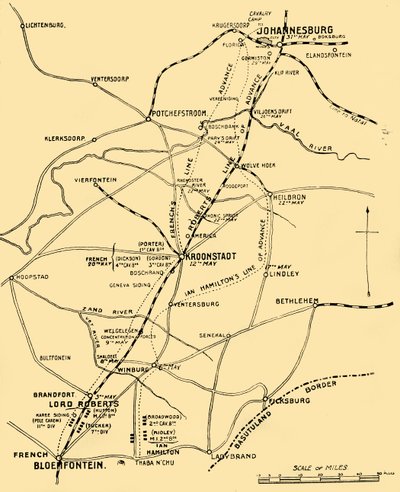 Mappa che Mostra le Linee di Avanzamento da Bloemfontein a Pretoria da Unbekannt