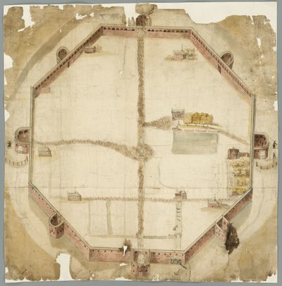 Mappa del 1530 che mostra le mura pianificate ma mai realizzate dell