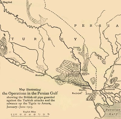 Mappa che illustra le operazioni nel Golfo Persico, Prima Guerra Mondiale da Unbekannt