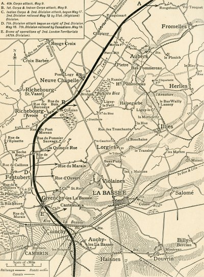 Mappa che illustra le Operazioni del Primo Esercito..., Prima Guerra Mondiale, 1915, c1920 da Unbekannt