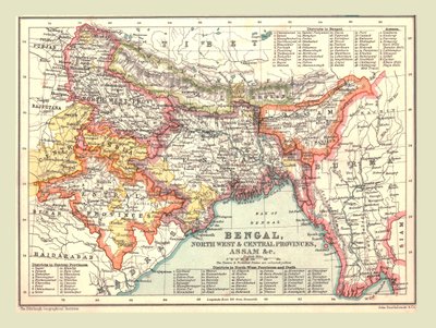 Mappa del Bengala, delle Province Nord Occidentali e Centrali, e dell