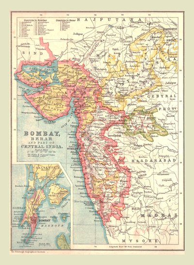 Mappa di Bombay, Berar e parte dell