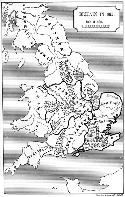 Mappa della Gran Bretagna nel 665 da Unbekannt