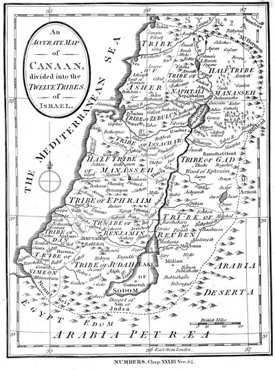 Mappa di Canaan divisa nelle dodici tribù di Israele, c1830 da Unbekannt