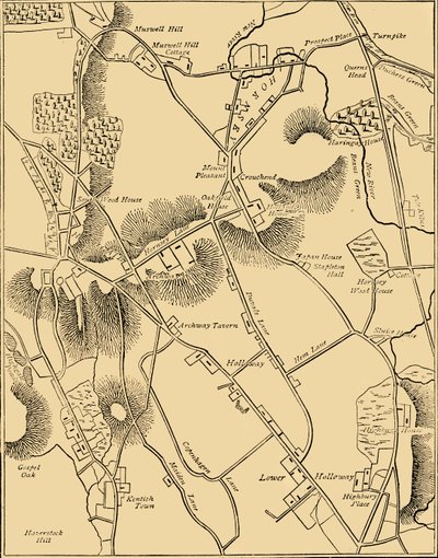 Mappa di Hornsey e dintorni nel 1819, c1876 da Unbekannt