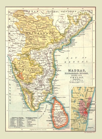 Mappa di Madras, Hyderabad, Mysore, Coorg e Ceylon, 1902 da Unbekannt