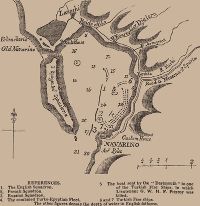 Mappa della baia di Navarino, primo quarto del XIX secolo da Unbekannt
