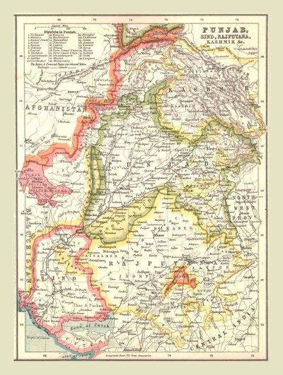 Mappa del Punjab, Sind, Rajputana e Kashmir, 1902 da Unbekannt