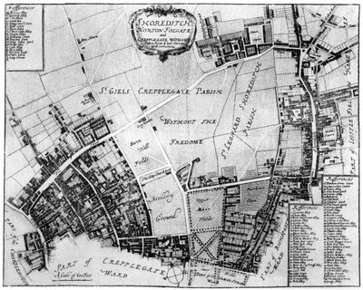 Mappa di Shoreditch, Norton Folgate e Cripplegate, 1907 da Unbekannt