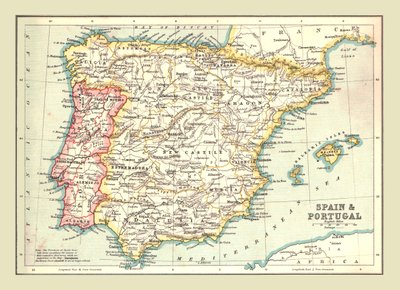 Mappa di Spagna e Portogallo, 1902 da Unbekannt