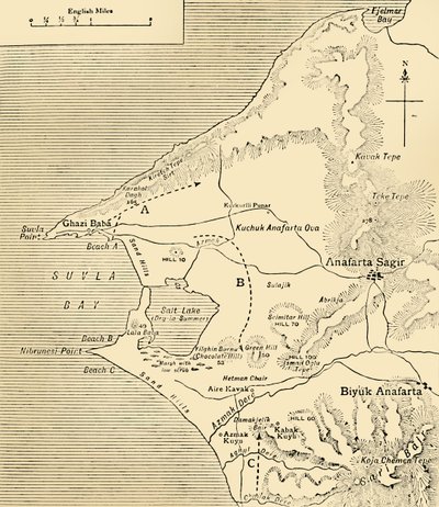 Mappa della Baia di Suvla, penisola di Gallipoli, Prima Guerra Mondiale, 1915, c. 1920 da Unbekannt