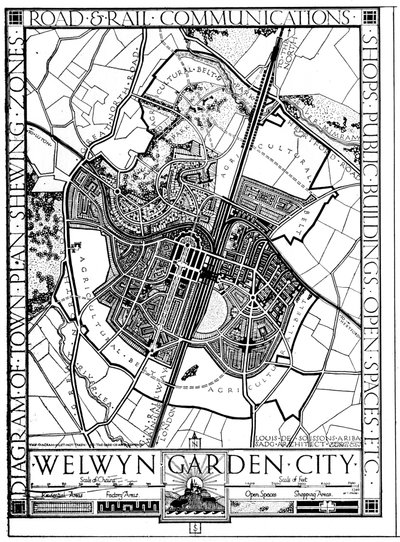 Mappa di Welwyn Garden City, Hertfordshire, Inghilterra, 1926 da Unbekannt