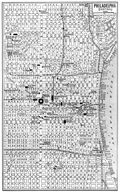 Mappa del centro di Filadelfia, Pennsylvania, USA, c1930 da Unbekannt