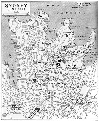 Mappa del centro di Sydney, Nuovo Galles del Sud, Australia, c. 1924 da Unbekannt