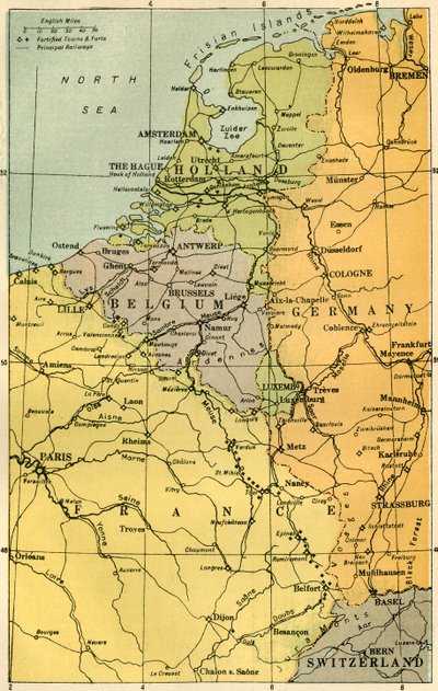 Mappa della frontiera belga con forti, 1919 da Unbekannt