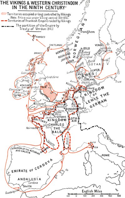 Mappa dei Vichinghi e della Cristianità occidentale nel IX secolo, 1935 da Unbekannt