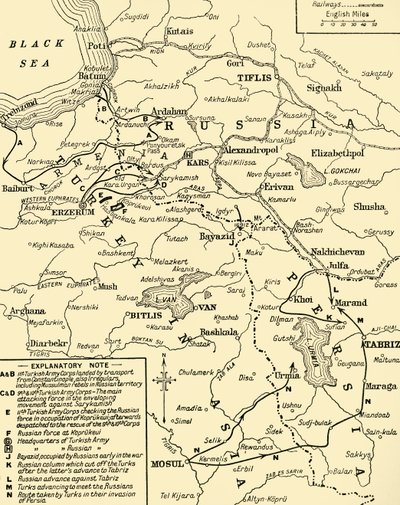 Mappa del confine tra Russia e Turchia, Prima Guerra Mondiale, c. 1920 da Unbekannt