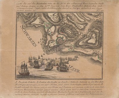 Mappa della cattura della fortezza marina di Anapa da parte delle truppe russe sul Mar Nero nel giugno 1791 da Unbekannt