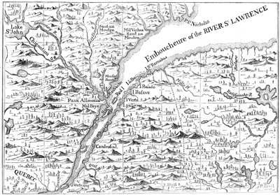 Mappa del corso del fiume San Lorenzo fino a Quebec, 1730 c1880 da Unbekannt