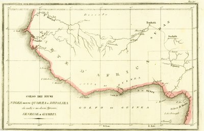 Mappa dei corsi del fiume Niger, del fiume Senegal e del fiume Gambia in Africa occidentale da Unbekannt