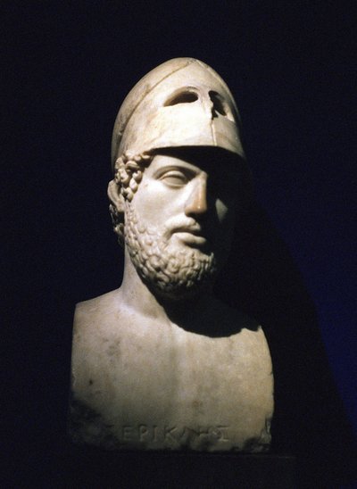 Busto ritratto in marmo di Pericle (Pericle) statista ateniese (c490-429 a.C.). Romano del II secolo a.C. (scultura detta proveniente dalla villa di Adriano a Tivoli, Lazio, Italia) da Unbekannt