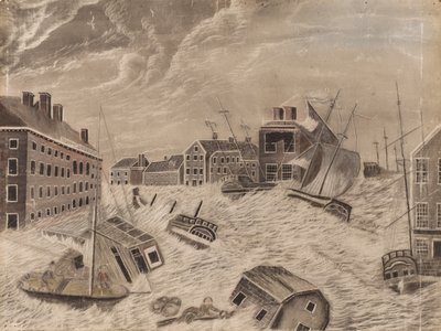 Piazza del Mercato, Providence, Rhode Island, durante il grande uragano di settembre, 1815 da Unbekannt