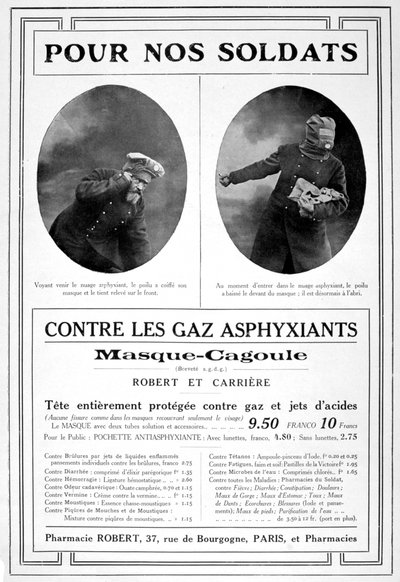 Masque cagoule Pubblicità della maschera antigas, 1915 da Unbekannt