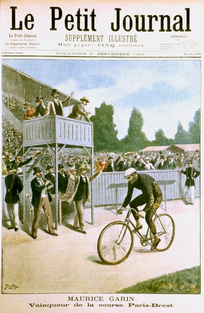 Maurice Garin vincendo la corsa ciclistica Parigi-Brest, 1901 da Unbekannt