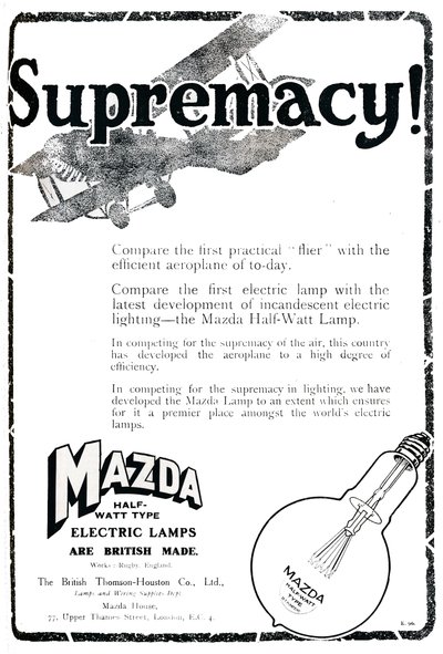 Pubblicità delle lampade elettriche Mazda Half-Watt Type, 1919 da Unbekannt