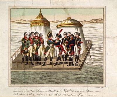 Incontro degli imperatori Alessandro I di Russia e Napoleone I di Francia al Neman vicino a Tilsit, 1807 da Unbekannt