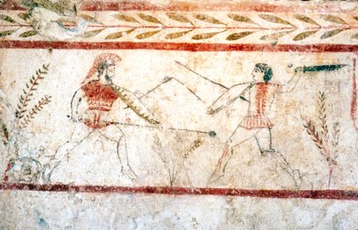 Uomini che combattono con le lance, Paestum, IV secolo a.C. da Unbekannt