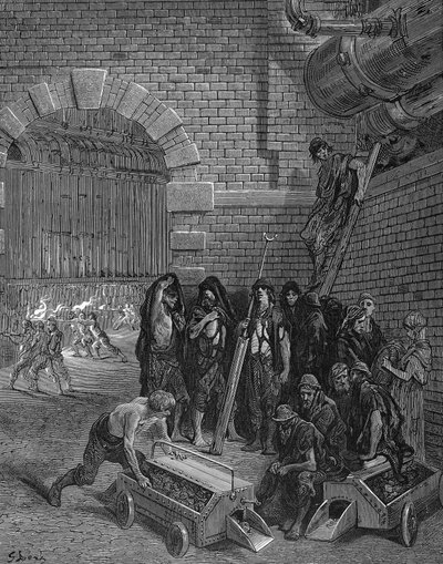 Uomini che fanno una pausa dal caricare i forni, Lambeth Gasworks, 1872 da Unbekannt