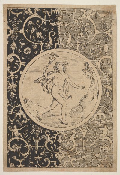 Mercurio in una cornice decorativa con grottesche da Unbekannt