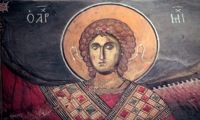 Arcangelo Michele affresco bizantino dalla Chiesa di Panagia tou Arakos XII secolo Cipro Chiese dipinte sito UNESCO Troodos, Cipro da Unbekannt