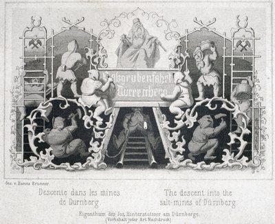 Miniera di sale: la discesa nelle miniere di sale di Durrnberg, Austria, verso 1850 da Unbekannt