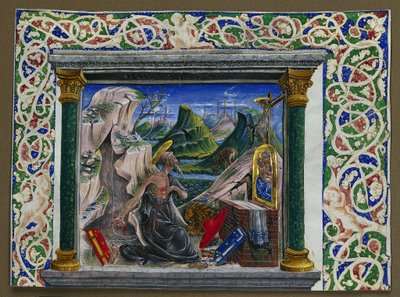 Miniatura estratta da un manoscritto: San Girolamo nel deserto, c. 1500 da Unbekannt