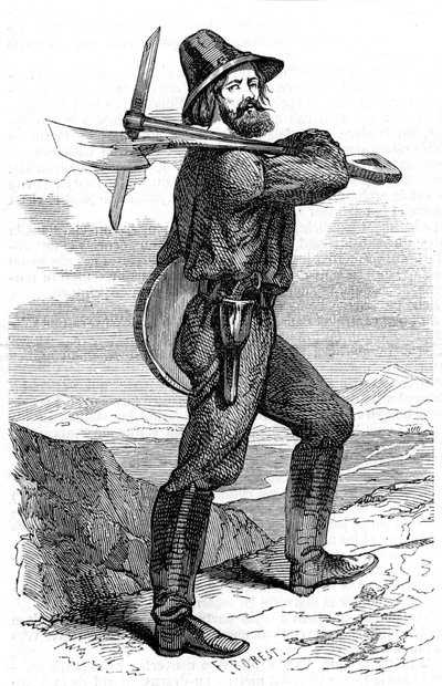 Prospectore minerario nei campi d