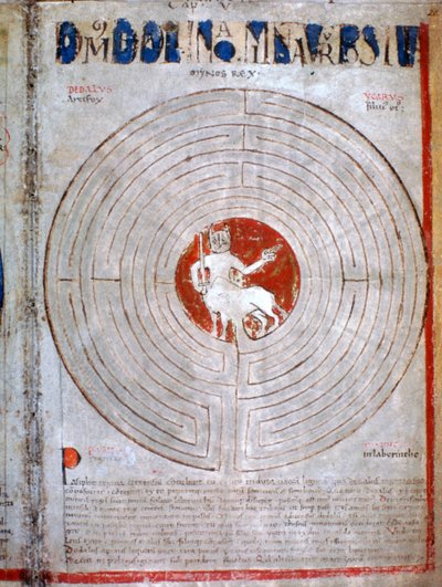 Minotauro in un labirinto, una pagina dal Liber Floridus, XII secolo da Unbekannt