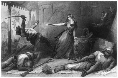 Miss Wheeler che si difende dai Sepoy a Cawnpore, 1857, c1860 da Unbekannt