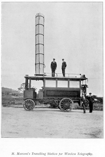 Stazione radio mobile usata da Marconi, 1900 da Unbekannt
