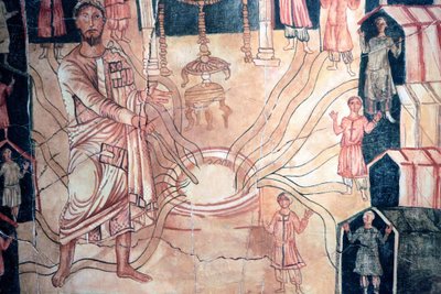 Mosè al pozzo di Meriba - Dipinto della Sinagoga di Dura Europos, III secolo d.C. da Unbekannt
