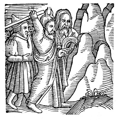 Mosè colpisce la roccia nel deserto e produce acqua, 1557 da Unbekannt