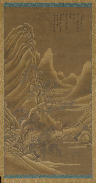 Montagne, un fiume e pini - un uomo su un asino, dinastia Qing, XVII secolo da Unbekannt