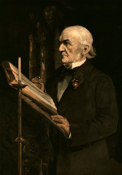 Mr Gladstone che legge la lezione nella Chiesa di Hawarden, anni 1890 da Unbekannt