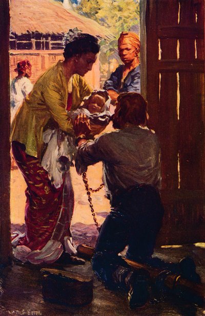 La signora Judson porta il suo bambino al marito incatenato, c1912 da Unbekannt