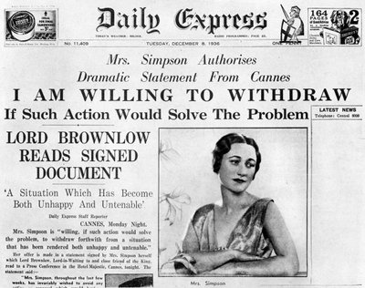 La signora Simpson offre di ritirarsi, 8 dicembre 1936 da Unbekannt