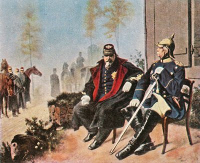 Napoleone III e Bismarck al cottage dei tessitori a Donchery, 2 settembre 1870 da Unbekannt