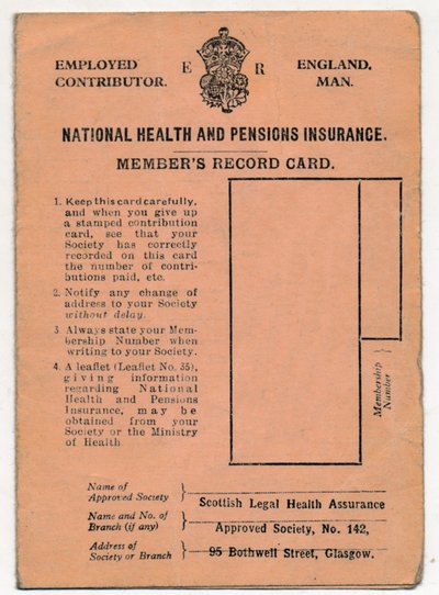 Tessera di Assicurazione Nazionale per la Salute e le Pensioni: Scheda di Registrazione dei Membri, c1930 da Unbekannt